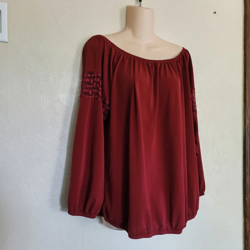 Lane Bryant Wine Colored Boho Peasant Top Size Women's 18/20 - Picture 4 of 10